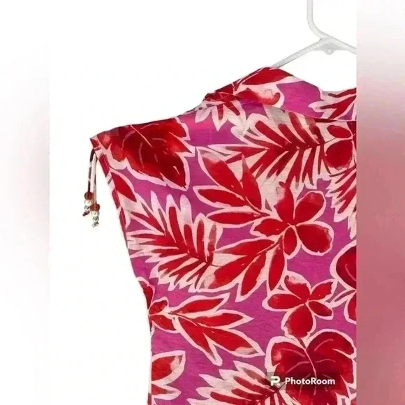 NWT PUNTO ROMA women’s beach cover up Size 6 red pink white shoulder bead detail - Picture 8 of 11